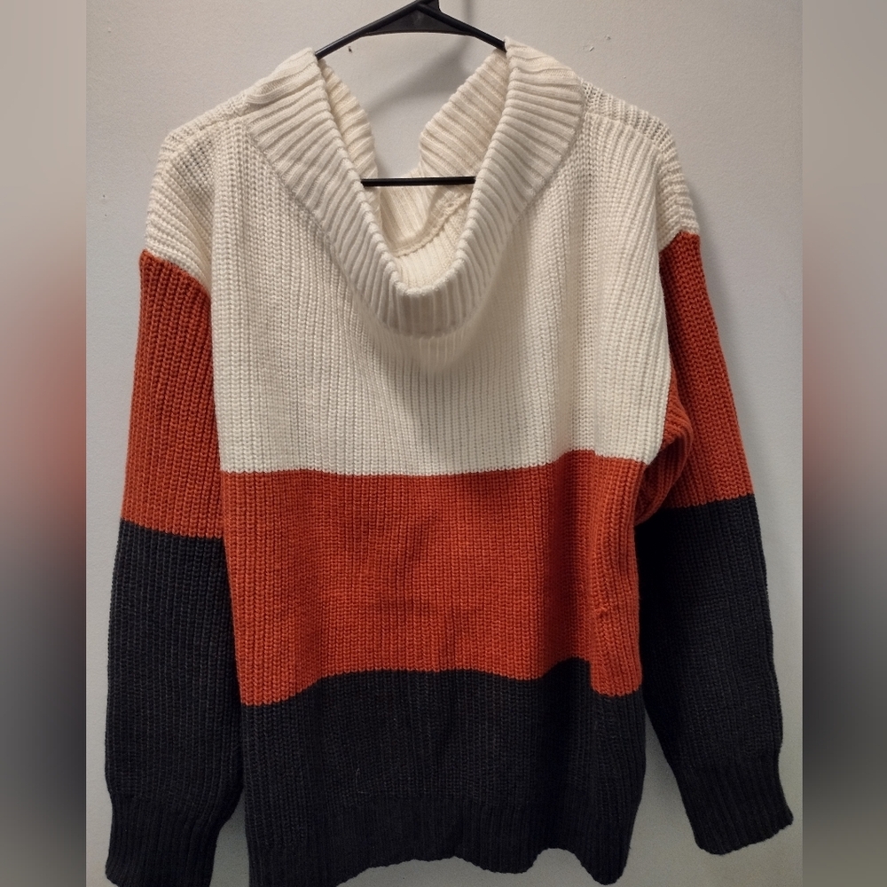 Cozy Tri-Color Cowl Neck Sweater